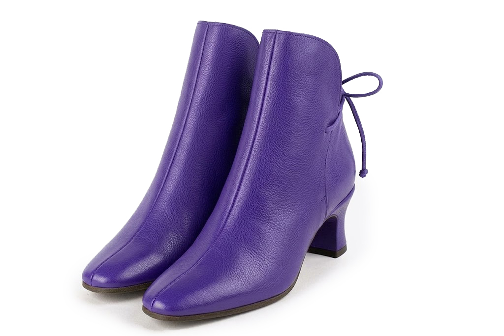 Women's violet purple back lace-up ankle boots with square toe and mid spool heel - Front view
